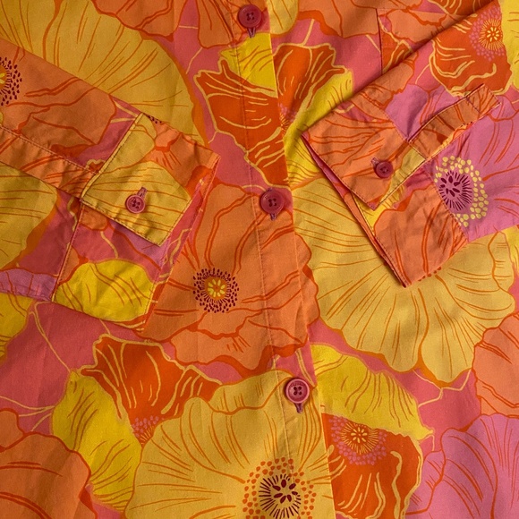 Floral Long Sleeve Organic Cotton Sleep Shirt In Sunkissed Poppies Sz Large - Picture 8 of 17